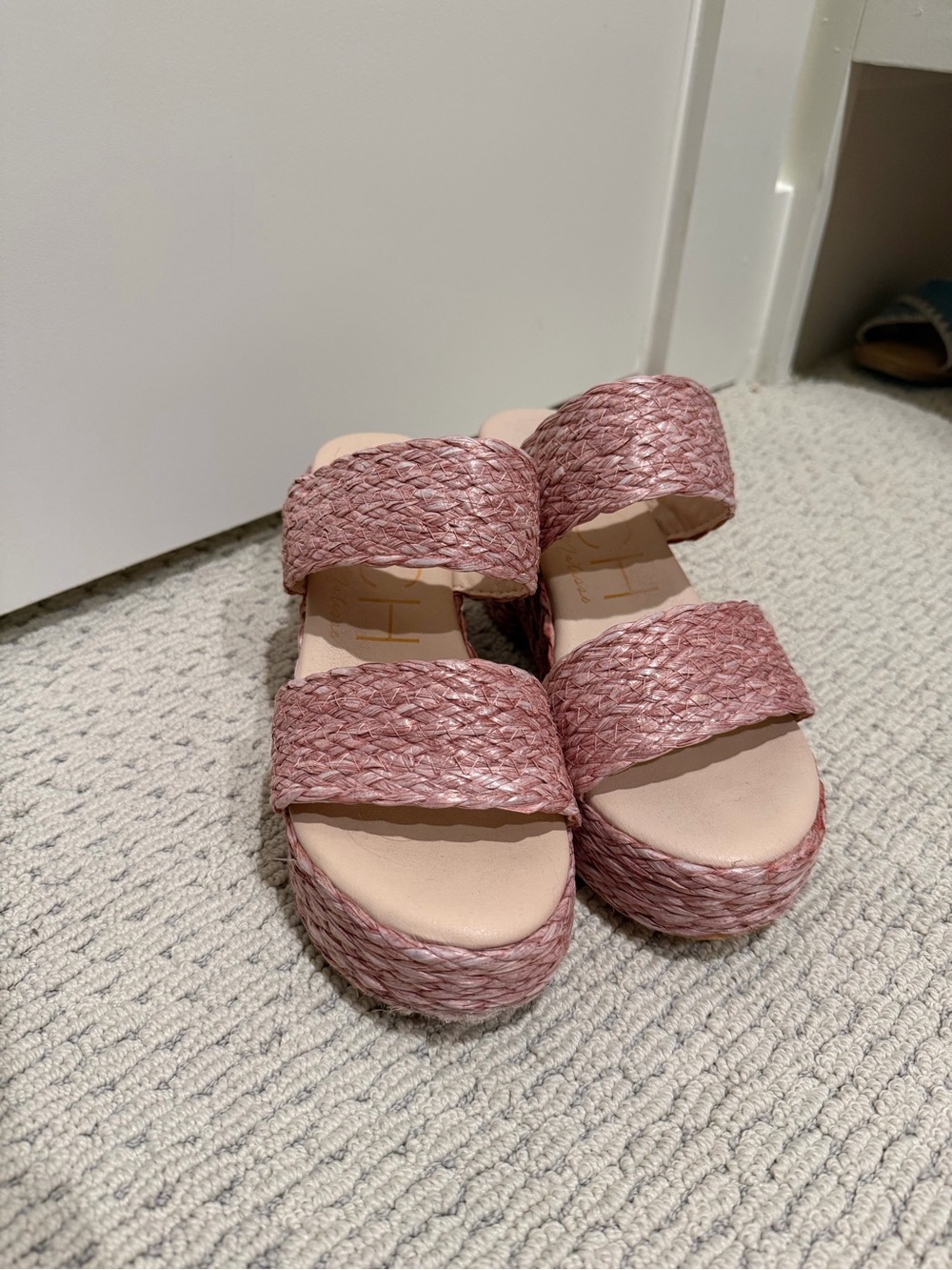Woven Double-Strap Slide Sandals in Rose